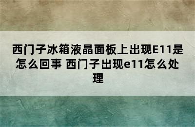 西门子冰箱液晶面板上出现E11是怎么回事 西门子出现e11怎么处理